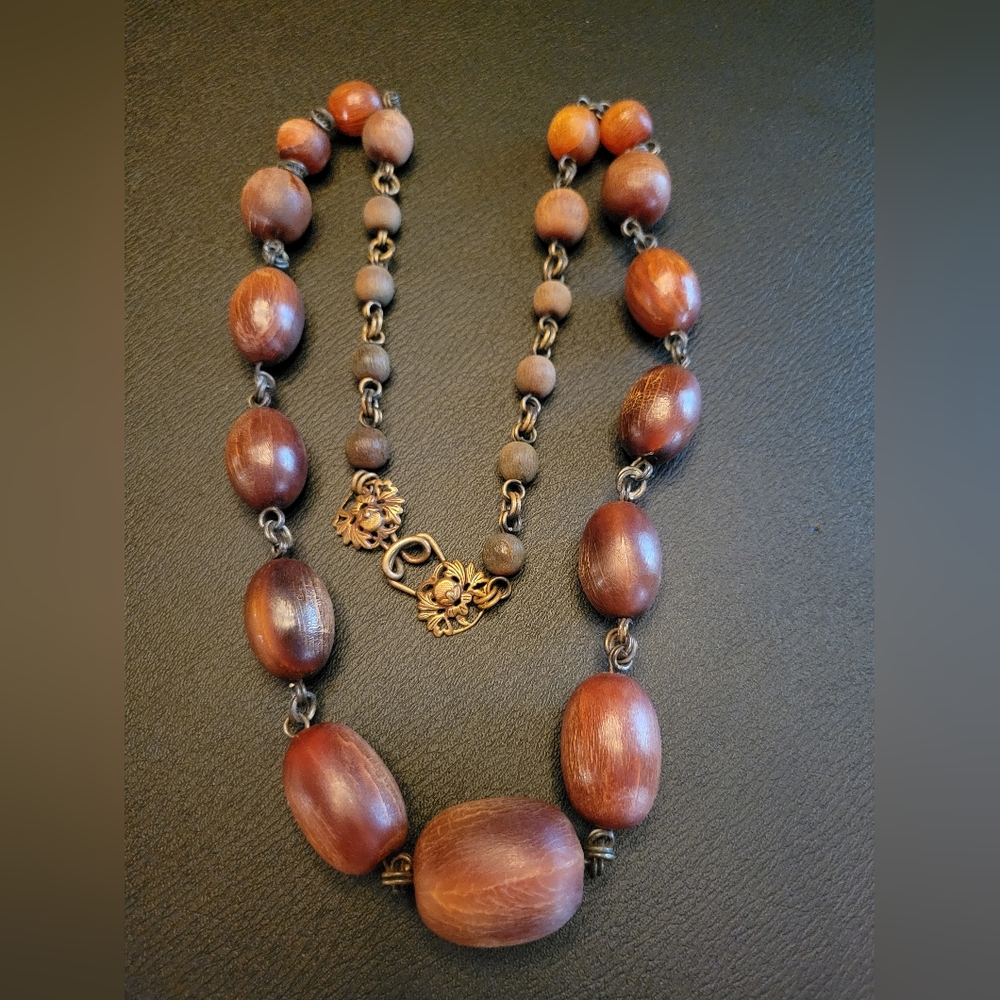 Vintage Stephen Dweck Bronze Amber Resin Beaded Statement Necklace